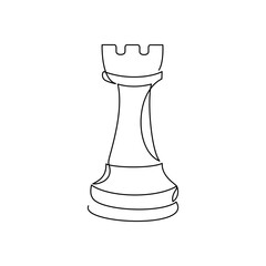 Hand drawn rook chess piece vector. One line continuous drawing. Board game illustration. Abstract linear silhouette icon. Minimal print, banner, card, wall art poster, logo, sign, symbol, sketch.