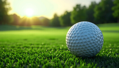 Obraz premium Golf ball on tee and green grass on a golf course with a clear sky and outdoor nature