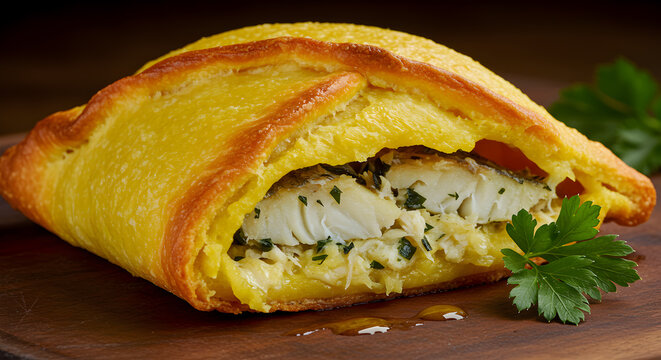 Exquisite Senegalese Fataya Filled with Flaky Fish, Garnished with Fresh Parsley
