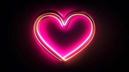 Stunning neon pink heart radiating light on deep black background, symbolizing love and passion