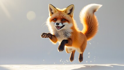 Dynamic Wildlife Action: Fox in Motion Against Clear Sky