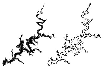 Grand Lake o' the Cherokees Reservoir (United States of America, North America, us, usa, Oklahoma) map vector illustration, scribble sketch Grand Lake o the Cherokees or Pensacola Dam map