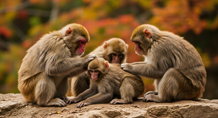 Fototapeta premium 毛づくろいをする日本猿