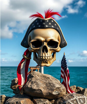 pirate skull on the beach