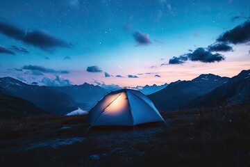 A rooftop tent in the middle of nowhere, bathed in soft blue twilight just before the stars appear