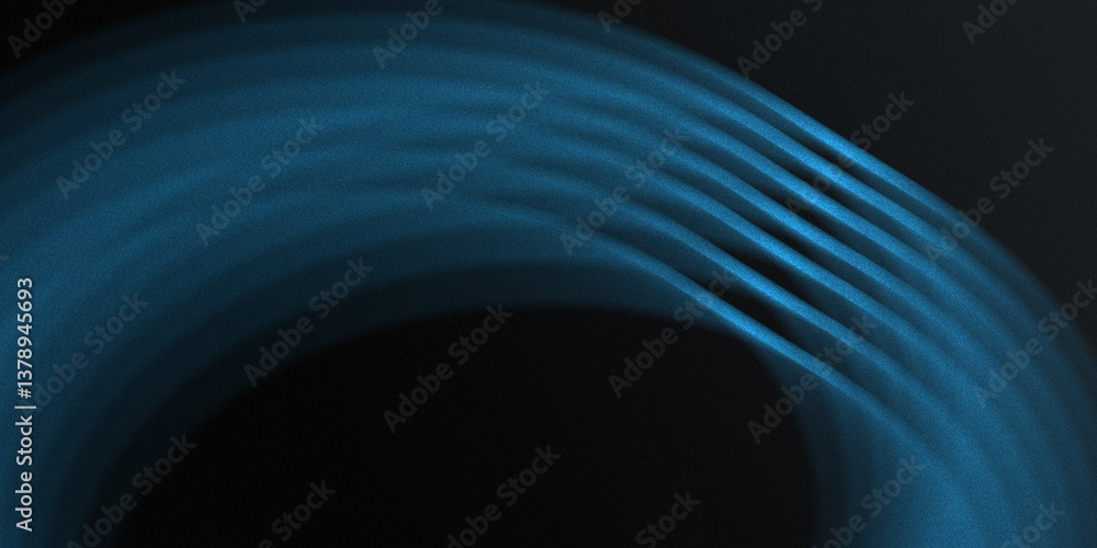 Poster multiple glowing curved lines in shades of blue create an abstract and dynamic design against a dark