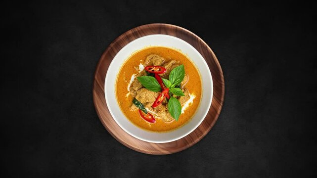 Panang Curry a typical Thai food, served on white bowl