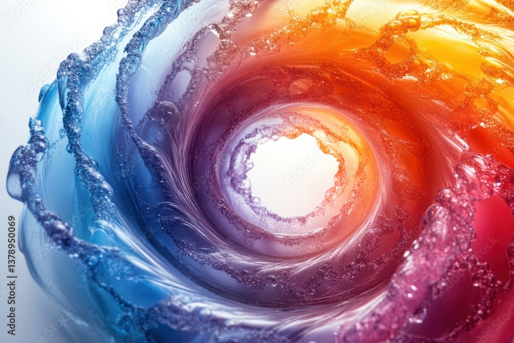 Poster a vibrant swirl of colorful liquids creating a mesmerizing visual effect, perfect for artistic bever