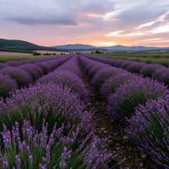 Fototapeta premium Lavender field at sunset (1)