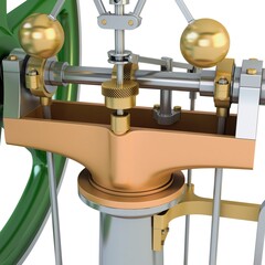 Illustration Vintage Vertical Steam Engine Mechanism on Isolated Background