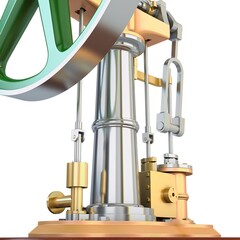 Illustration Vintage Vertical Steam Engine Mechanism on Isolated Background