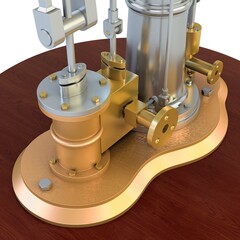 Illustration Vintage Vertical Steam Engine Mechanism on Isolated Background