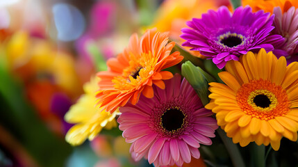 A joyful and vibrant bouquet of multi-colored gerbera daisies.A joyful and vibrant bouquet of multi-colored gerbera daisies.