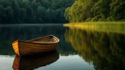 Obraz premium The wooden boat on the lake swayed with the waves