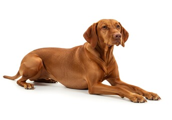 A vassal dog lying down on a white background .