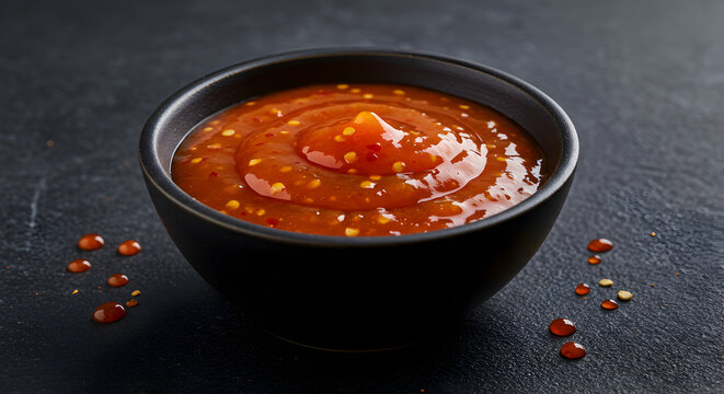 Zesty peri-peri sauce swirls in a dark bowl, offering a flavor-packed experience