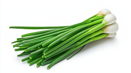 A fresh bunch of green onions isolated on a bright white background highlighting their crispness and fresh appeal