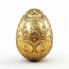 realistic Easter egg with an intricate golden pattern, isolated on a white background. High-resolution illustration with sharp focus, studio lighting, and hyper-realistic detail for elegant festive