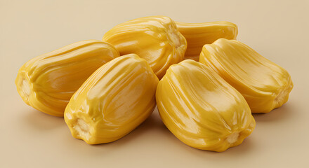 Heap of golden jackfruit pods showcasing its unique texture and color