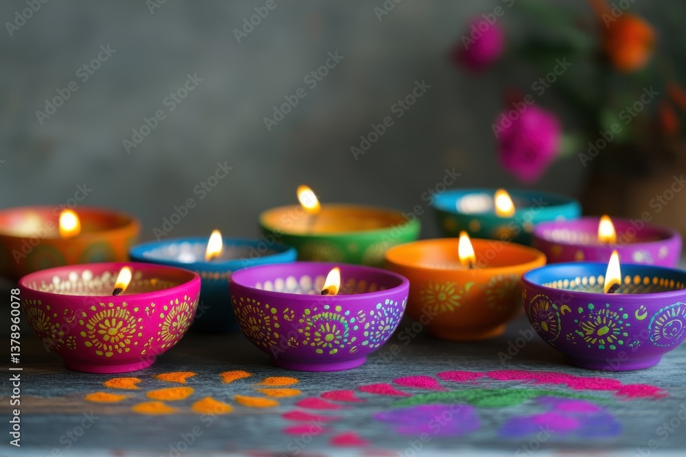 Aufkleber a group of vibrant ceramic bowls with intricate patterns displayed on a table intricate patterns and