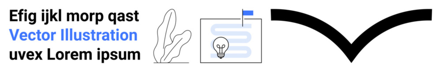 Text elements, abstract plant, lightbulb idea graphic, minimal layout. Ideal for creative design, learning concept, innovation, simplicity, branding education simple landing page
