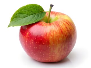 Fresh red apple with leaf isolated on white background