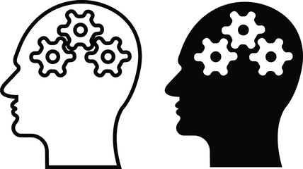 Human brain icon in flat line style set. isolated on transparent background