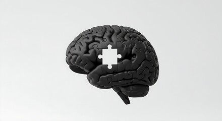 Concept of Human brain anatomy missing a piece of jigsaw puzzle isolated on white