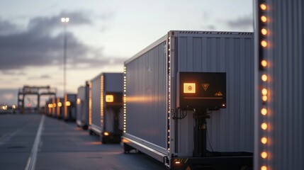 Obraz premium Shipping Containers Being Scanned at Port Terminal for Security Checks