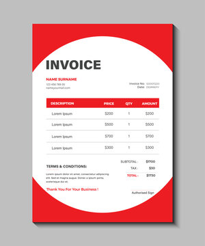 Bill form business invoice vector. Invoice form template. Business Bill with data table, Invoice document for payment, account finance and tax illustration, simple business invoice design