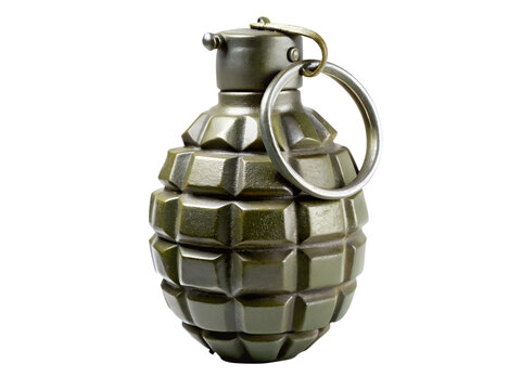 Hand grenade isolated on a white background with military and explosive details