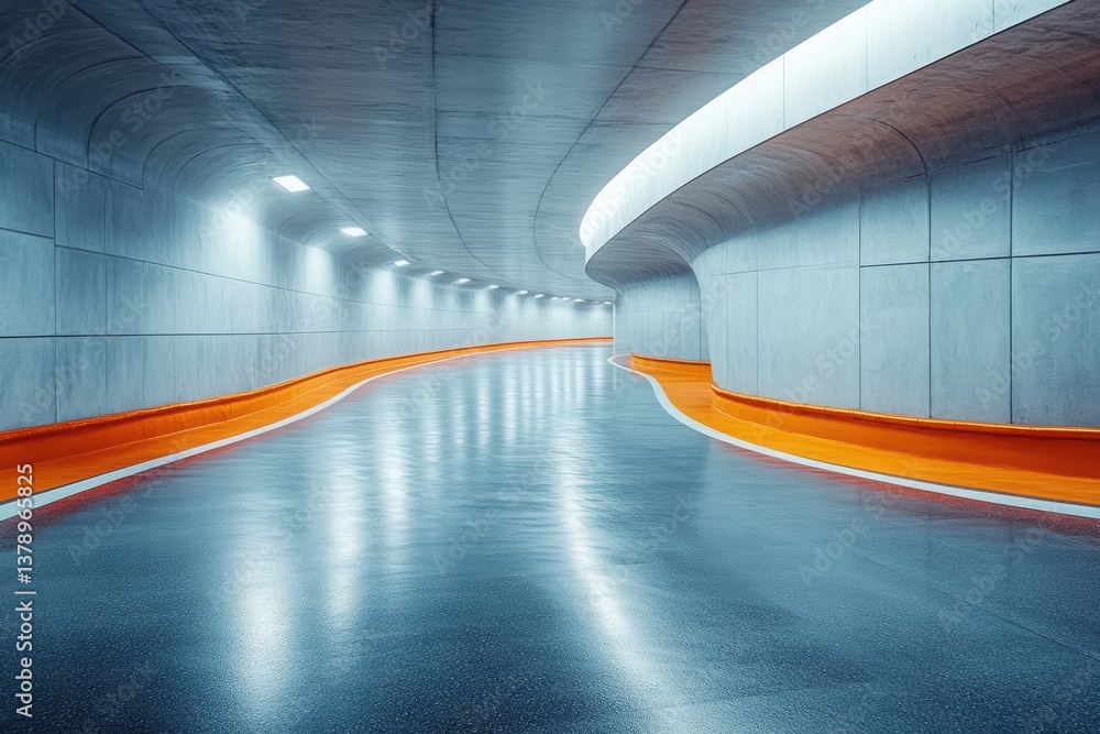 Poster futuristic underground tunnel with smooth curves and vibrant lighting, creating a calming atmosphere