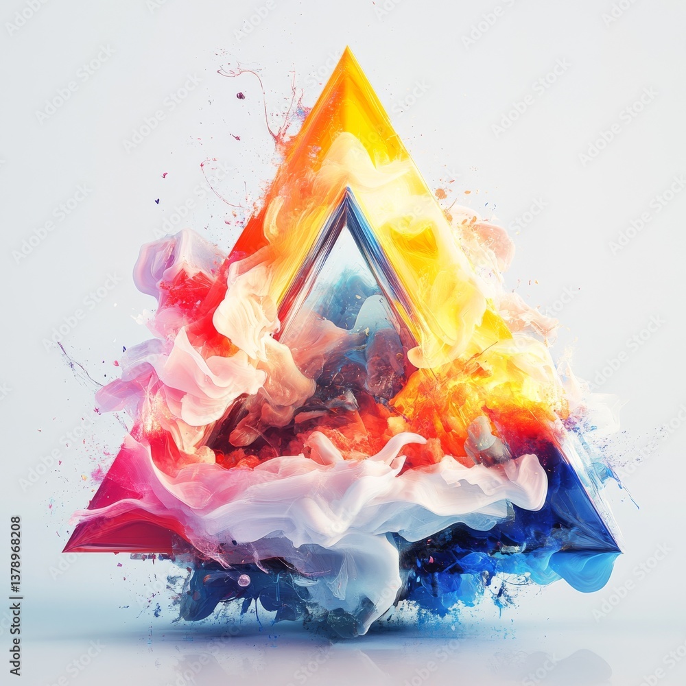 Poster colorful abstract triangle with fluid dynamics and gradient blending artistically displayed