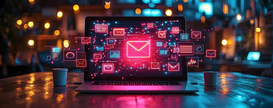 AI powered marketing solutions generating innovative content ideas on a laptop display