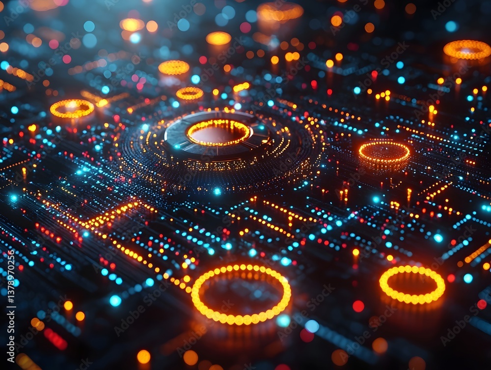 Poster glowing algorithm visualizing digital data trends
