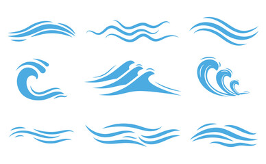 Water waves ocean, sea, river and lake icon vector collection set