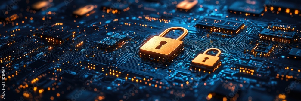 Poster digital security padlock on circuit board