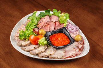 Appetizers antipasti, snacks. Sausage, ham, tapas,