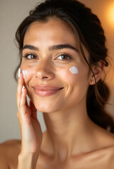 Young Latina Woman Applying Skincare Product