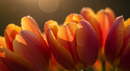 Obraz premium Spring landscape with blooming trees under golden light 