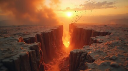 Powerful Earthquake Causing a Dramatic Crack in the Earth with Rising Dust
