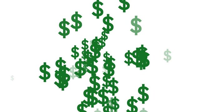 Animated green icon of dollar. Flat symbol of currency. Concept of business, money, finance. Simple flat vector illustration on white background