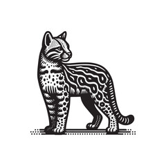 Obraz premium Ocelot Side View Vector Icon – Vintage Logo & Retro Illustration