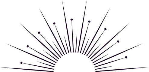 Stylish half circle sunburst graphic features lines and dots radiating outward, creating a vintage or retro vibe, suitable for various design projects
