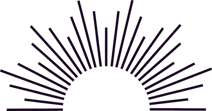 Radiating black lines extend outward from the center, forming a striking semicircle effect that captures a vintage and minimalist aesthetic in graphic design