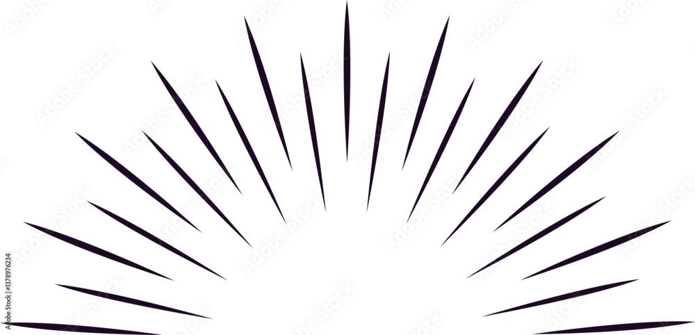 Poster simple black lines on a white background are radiating from a central point, creating a semicircle e