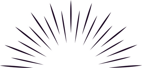 Fototapeta premium Simple black lines on a white background are radiating from a central point, creating a semicircle effect that suggests energy, dynamism, and movement