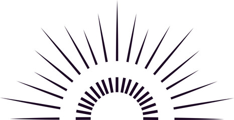 Sun rays emerging from a semicircle radiating bright light beams creating a vibrant and energetic atmosphere, suitable for various design purposes