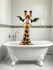 Funny giraffe sitting in the bath