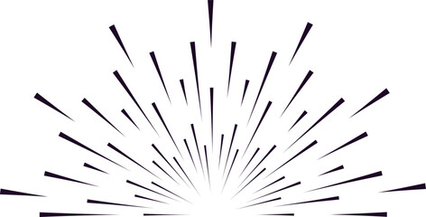 Fototapeta premium Retro radial lines radiating from the center, expanding into a semicircle on a clean white background, perfect for enhancing vintage design projects with dynamic energy and style